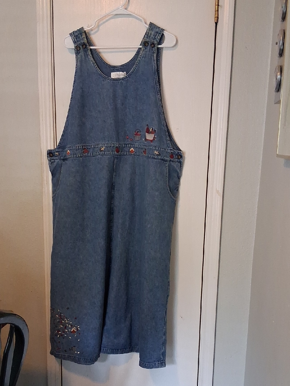 CJ Banks Blue Denim Jumper Plus Size Dress with Pockets Embroidered Accents 24W